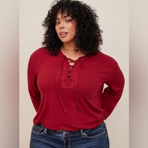 Torrid Texture Jersey Lace up drop shoulder